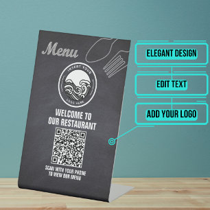 Chalkboard Restaurant Menu QR Code Pedestal Sign