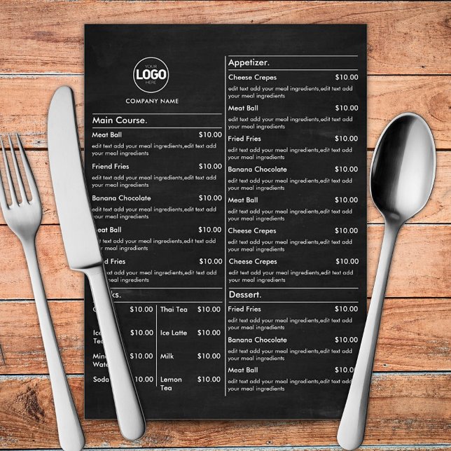 Chalkboard Restaurant Table Menu Cards Flat Black (Creator Uploaded)