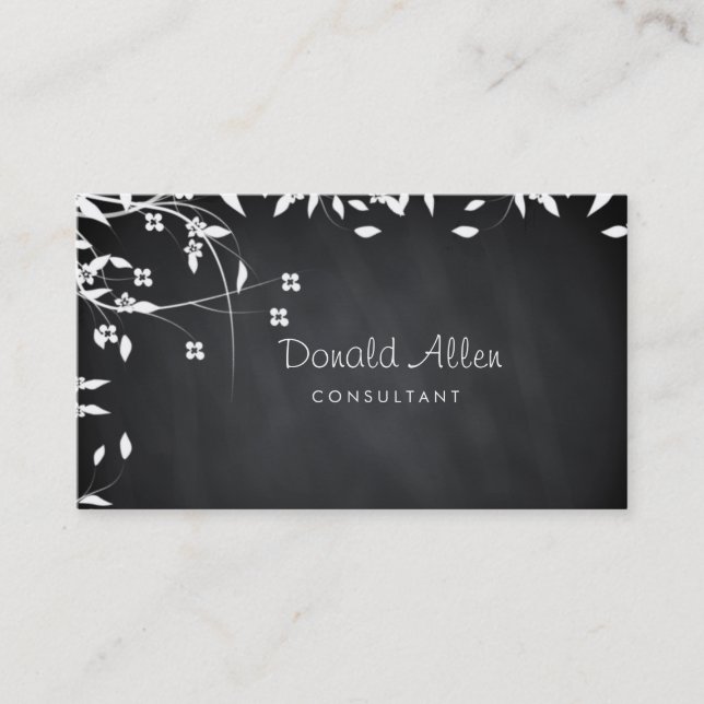 Chalkboard Retro Floral Professional Curves Business Card (Front)