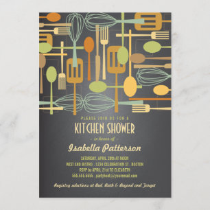 Chalkboard Retro Stock the Kitchen Bridal Shower Invitation