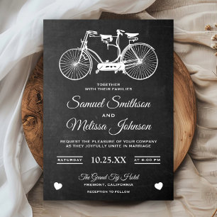 Chalkboard Retro Tandem Bicycle Wedding Invitation
