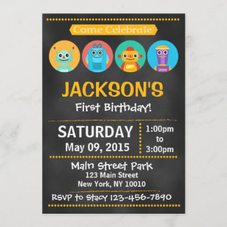Chalkboard Robot Birthday Party Invitation