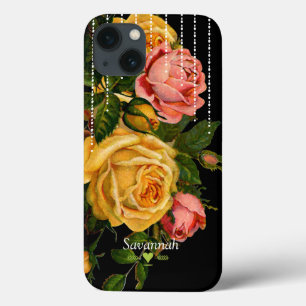 Chalkboard Romantic Heirloom Vintage Floral Roses iPhone 13 Case