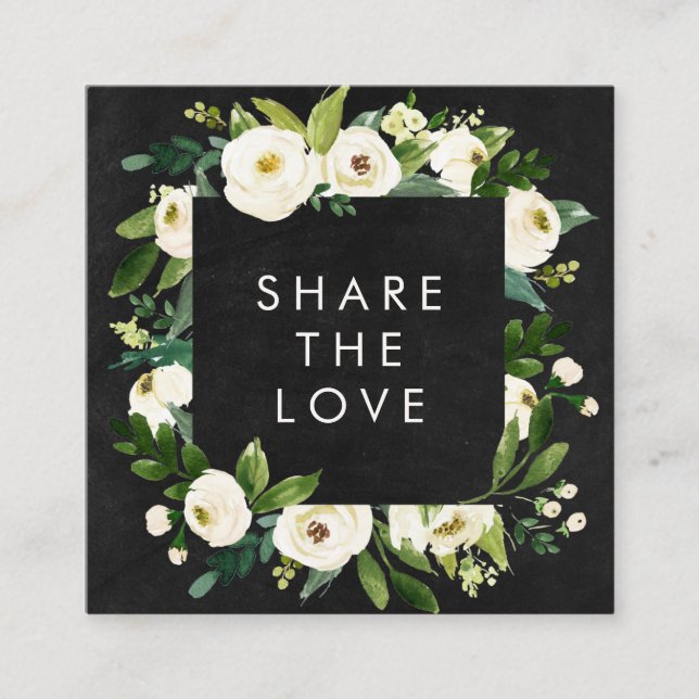 Chalkboard Romantic Watercolor Winter Floral Frame Referral Card (Front)