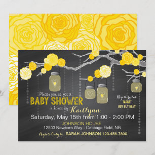 Chalkboard Roses Hanging Jars Rustic Baby Shower Invitation