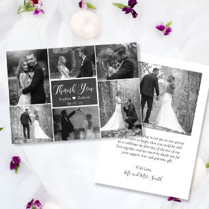Chalkboard Rustic Black White Collage Wedding  Thank You Card