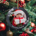 Chalkboard Rustic Circle Photo Snowflakes Ceramic Ornament<br><div class="desc">Customise this ornament with your family photo and add your family name along with the year for this great Christmas keepsake.</div>