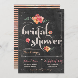 Chalkboard Rustic Floral Bridal Shower Invitation