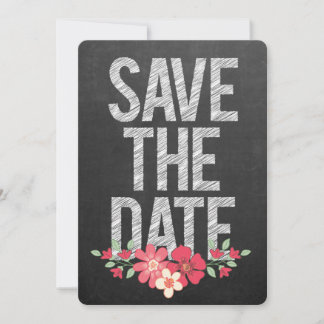 Chalkboard Rustic Floral Save the Date Typography Invitation