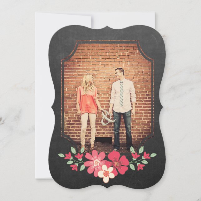 Chalkboard Rustic Floral Save the Date Typography Invitation (Front)