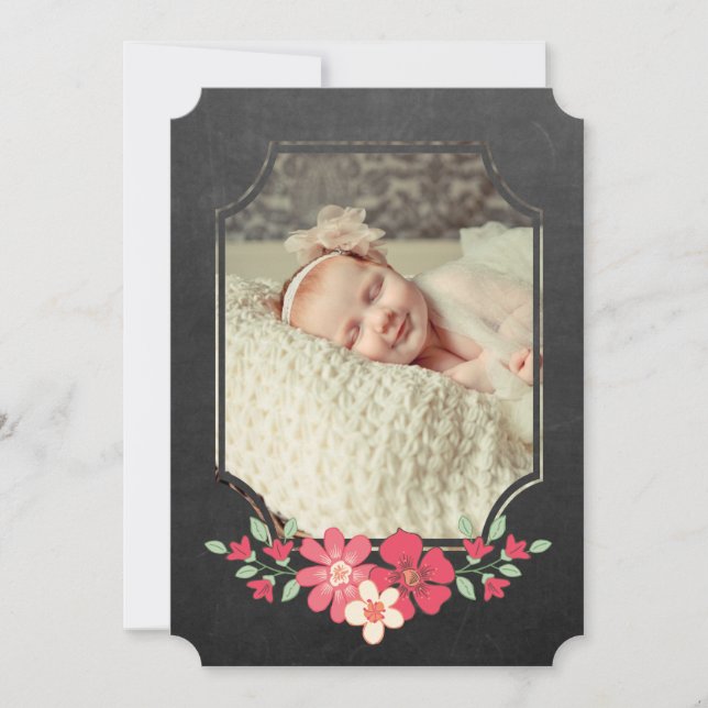 Chalkboard Rustic Floral Typography Sip N See Invitation (Front)