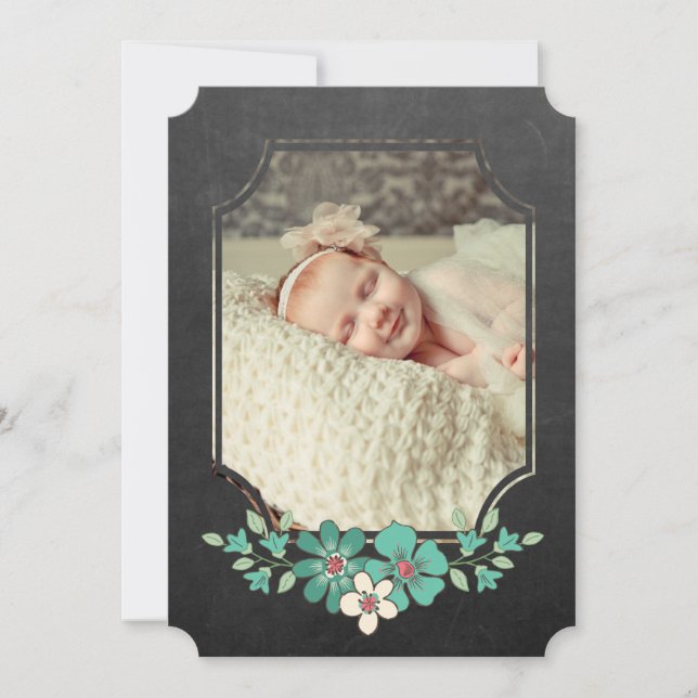 Chalkboard Rustic Floral Typography Sip N See Invitation (Front)