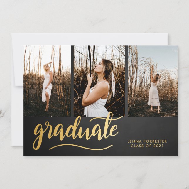 Chalkboard Rustic Graduate Script | Collage Photo Invitation (Front)