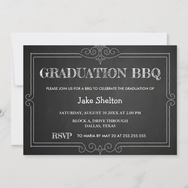 Chalkboard Rustic Graduation BBQ | Handwritten Invitation (Front)
