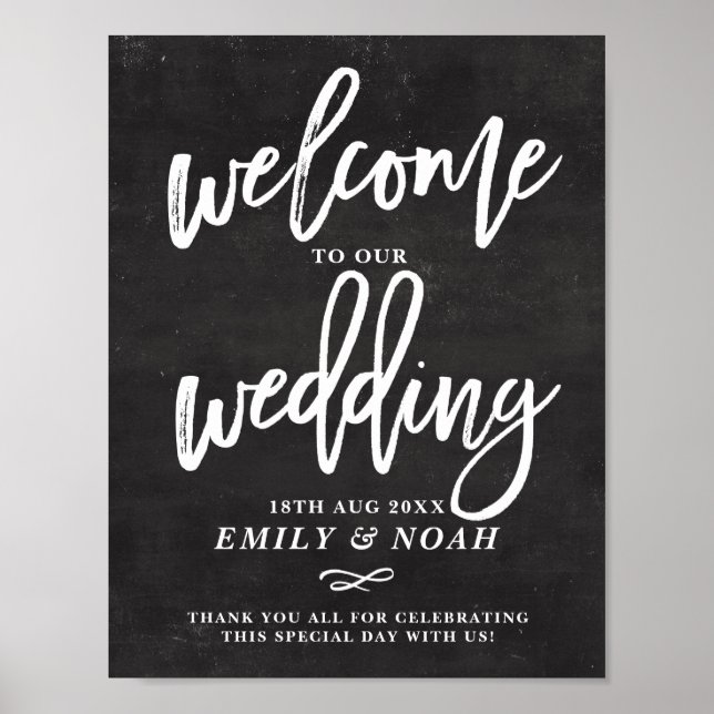 Chalkboard Rustic Hand Lettering Wedding Welcome Poster (Front)