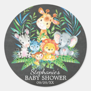 Chalkboard Safari Animal Baby Shower Favour Sticke Classic Round Sticker
