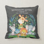 Chalkboard Safari Girl Boy Birth Stats Pillow<br><div class="desc">Cute safari jungle animals featuring a zebra,  hippo,  elephant,  lion,  monkey & giraffe with an assortment of jungle leaves set on a Chalkboard background.  Visit our shop to view our entire jungle safari baby shower collection!</div>