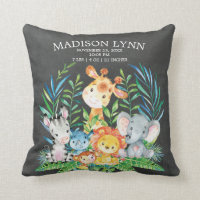 Chalkboard Safari Girl Boy Birth Stats Pillow