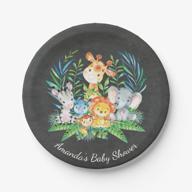Chalkboard Safari Jungle Baby Shower 7" Plate (Front)