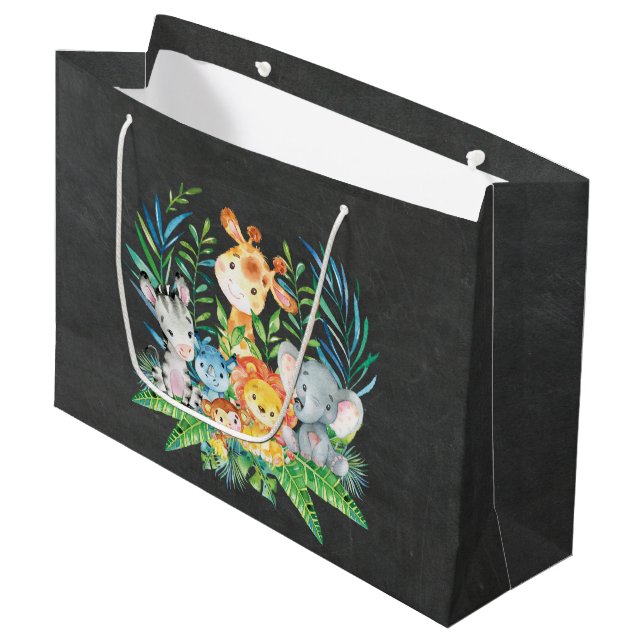 Chalkboard Safari Jungle Baby Shower Gift Bag (Front Angled)