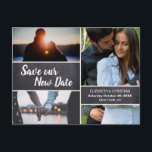 Chalkboard Save Our New date Photo Collage Wedding Postcard<br><div class="desc">Have up to three (3) photos to customise with your own on this "Save our new Date",  postcard. Inform your guests of your new date,  due to unforeseen circumstances. Personalise the names,  date,  location,  return address and message. Congratulations!

Let me know if you need assistance by contacting info@lddesignloft.com</div>
