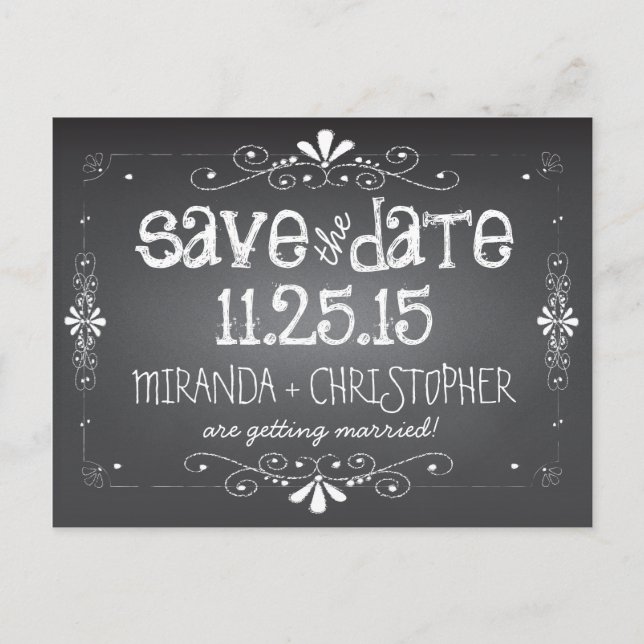 Chalkboard Save the Date Wedding Postcard (Front)