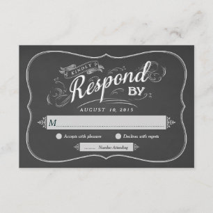 Chalkboard Script Art RSVP Wedding Reply Invitation