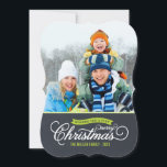 Chalkboard Script Christmas Photo Card<br><div class="desc">Simple chic modern Christmas holiday photo card design features elegant calligraphy script typography on a faux chalkboard texture background. Personalise the design with your custom family photo and name. Click the "Customise It" button to add more text and photos on the back and create your own unique one of a...</div>