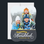 Chalkboard Script Hanukkah Photo Card<br><div class="desc">Simple chic modern Hanukkah holiday photo card elegant calligraphy script typography on a faux chalkboard texture background. Personalise the design with your custom family photo and name. Click the "Customise It" button to add more text and photos on the back and create your own unique one of a kind design!...</div>