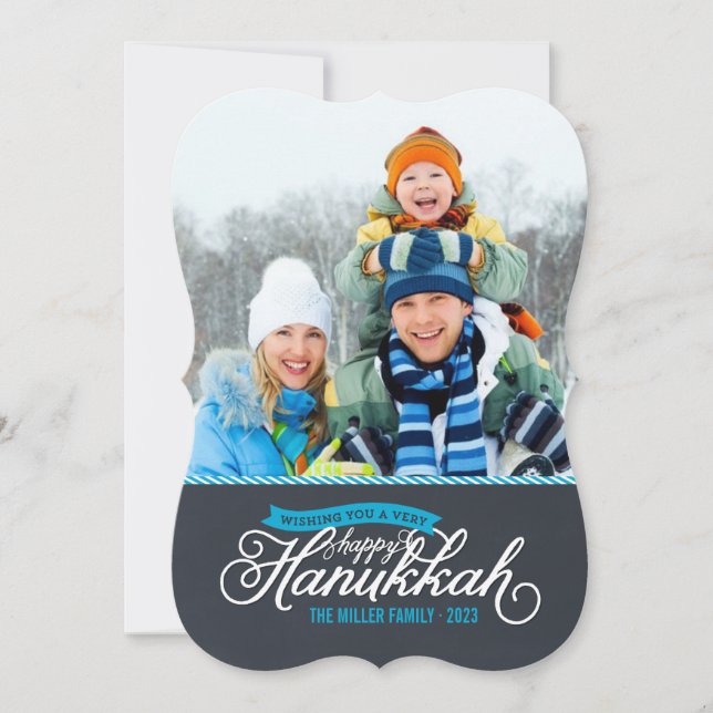 Chalkboard Script Hanukkah Photo Card (Front)
