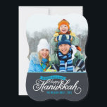 Chalkboard Script Hanukkah Photo Card<br><div class="desc">Simple chic modern Hanukkah holiday photo card elegant calligraphy script typography on a faux chalkboard texture background. Personalize the design with your custom family photo and name. Click the "Customize It" button to add more text and photos on the back and create your own unique one of a kind design!...</div>