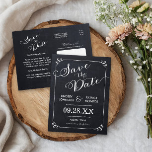 Chalkboard Script Modern Typography Save the Date Announcement Postcard