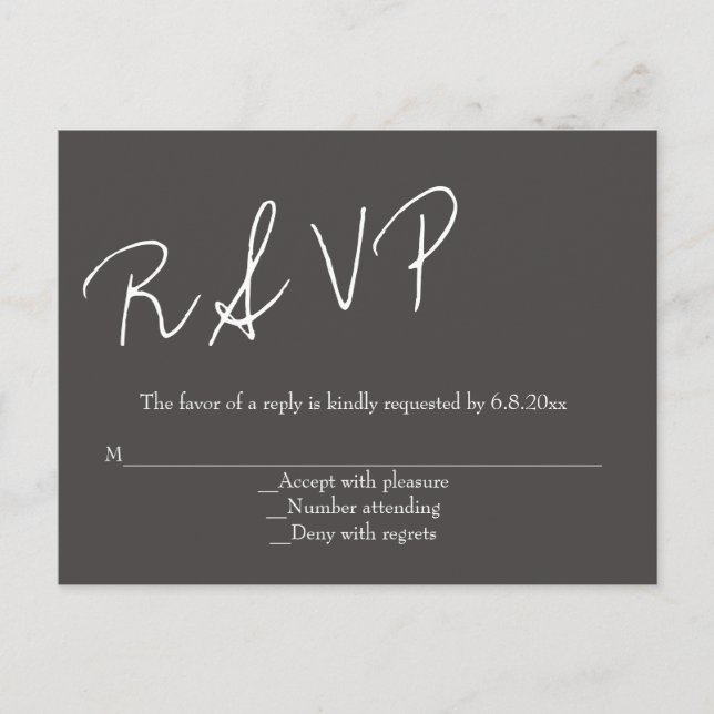 Chalkboard script wedding rsvp postcards (Front)