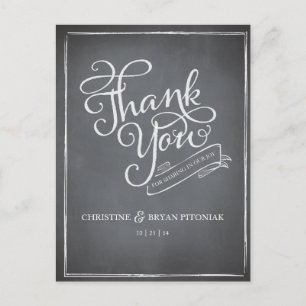 Chalkboard Script White Thank You Card