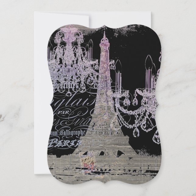 chalkboard scripts chandelier paris eiffel tower invitation (Front)