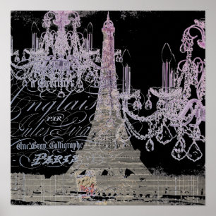 chalkboard scripts chandelier paris eiffel tower poster