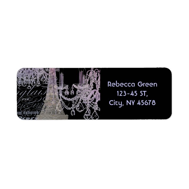 chalkboard scripts chandelier paris eiffel tower return address label (Front)
