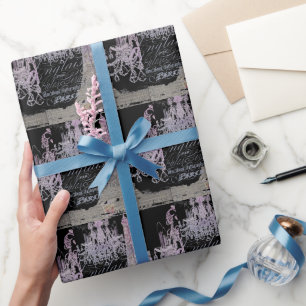 chalkboard scripts chandelier paris eiffel tower wrapping paper