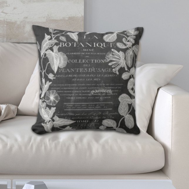chalkboard scripts french botanical art ivy leaves cushion (chalkboard scripts french botanical art ivy leaves throw pillow)