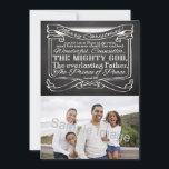 Chalkboard Scripture Christmas Holiday Card<br><div class="desc">Personalise this Christmas Bible Verse item with Passage Scripture from Isaiah 9:6... unto us a Son is given: and his name shall be called Wonderful, Counsellor, THE MIGHTY GOD, The everlasting Father, The Prince of Peace. ~Isaiah 9:6 Dark grey and black chalkboard with white text graphic makes a lovely casual...</div>