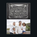 Chalkboard Scripture Christmas Holiday Postcard<br><div class="desc">Personalize this Christmas Bible Verse item with Passage Scripture from Isaiah 9:6... unto us a Son is given: and his name shall be called Wonderful, Counsellor, THE MIGHTY GOD, The everlasting Father, The Prince of Peace. ~Isaiah 9:6 Dark gray and black chalkboard with white text graphic makes a lovely casual...</div>