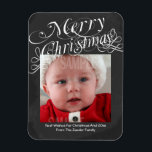 Chalkboard Scroll Font Merry Christmas Template Magnet<br><div class="desc">Great flexi magnet for Christmas .. Chalkboard and white fancy Scroll Font Merry Christmas Template  ..  X-Mas / holiday gift ideas for you to personalise with your own photo and text .. from Ricaso
 
 CHANGE THE SAMPLE PHOTO TO ONE OF YOUR OWN</div>