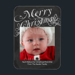 Chalkboard Scroll Font Merry Christmas Template Magnet<br><div class="desc">Great flexi magnet for Christmas .. Chalkboard and white fancy Scroll Font Merry Christmas Template  ..  X-Mas / holiday gift ideas for you to personalise with your own photo and text .. from Ricaso
 
 CHANGE THE SAMPLE PHOTO TO ONE OF YOUR OWN</div>