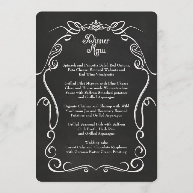 Chalkboard Scroll Typography Formal Dinner Menu (Front)