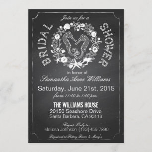 Chalkboard Seahorse Seashells Bridal Shower Invitation