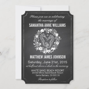 Chalkboard Seahorse Seashells Wedding Invitation