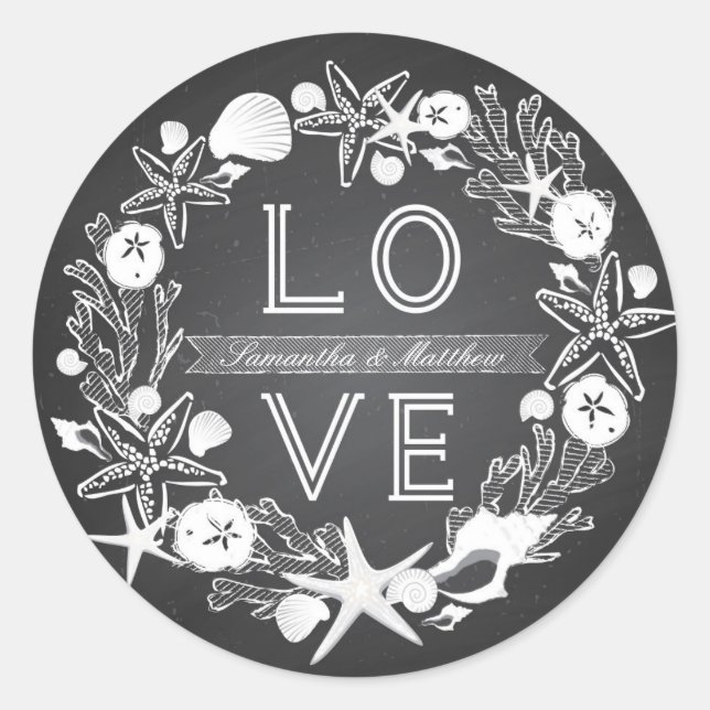 Chalkboard Seashells LOVE Sticker (Front)