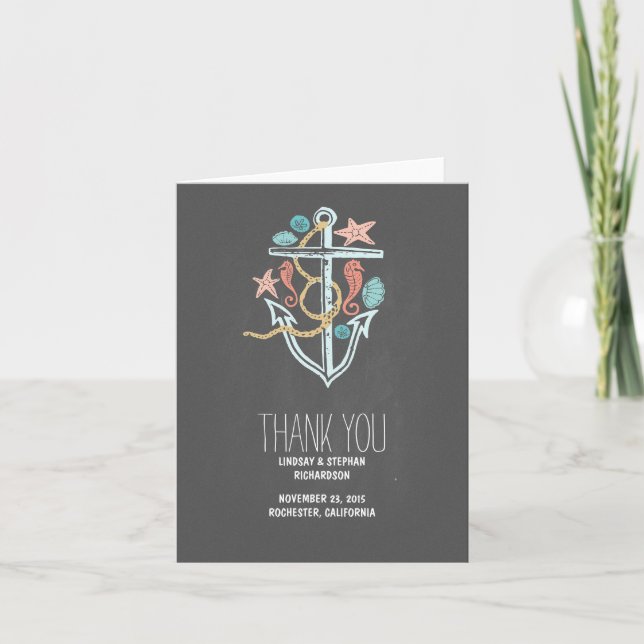 Chalkboard seaside wedding thank you cards (Front)