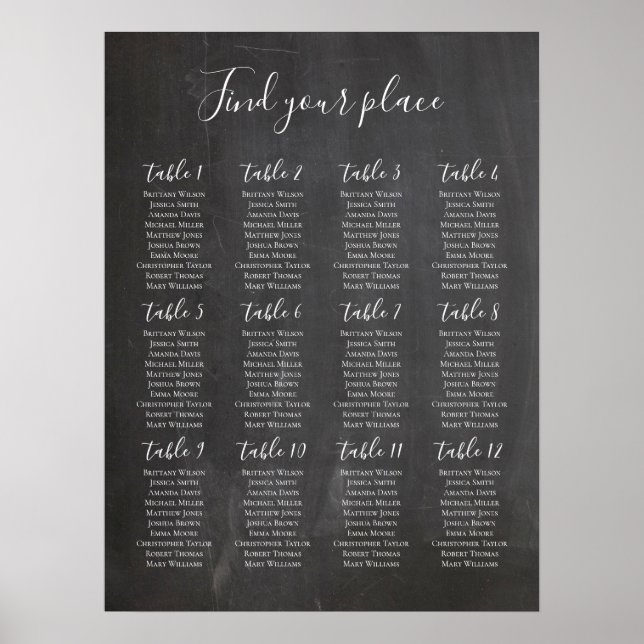 Chalkboard seating chart print. Modern wedding (Front)