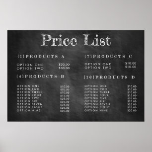 CHALKBOARD Service Price Menu Custom Print Poster